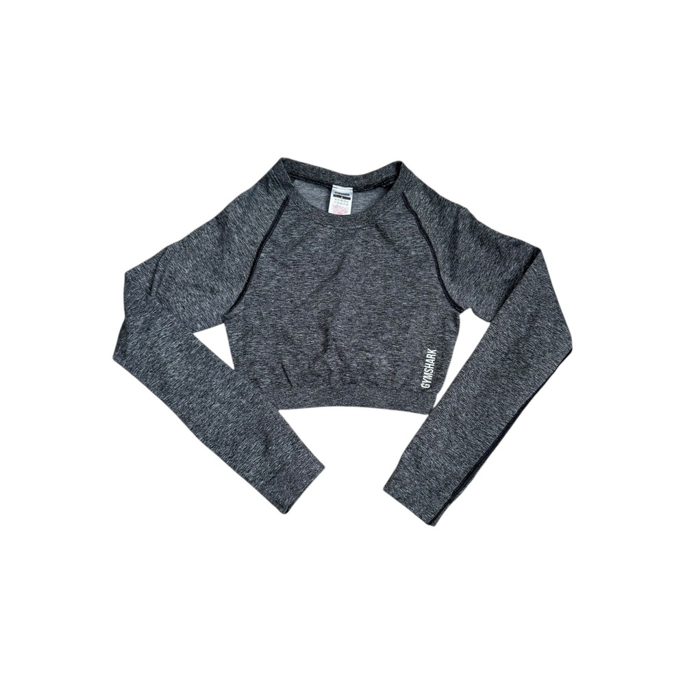 Gymshark Adapt Marl Seamless Long Sleeve Crop Top Gray Cinched Back Womens Small
